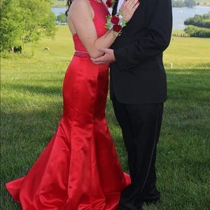 Red two piece prom dress